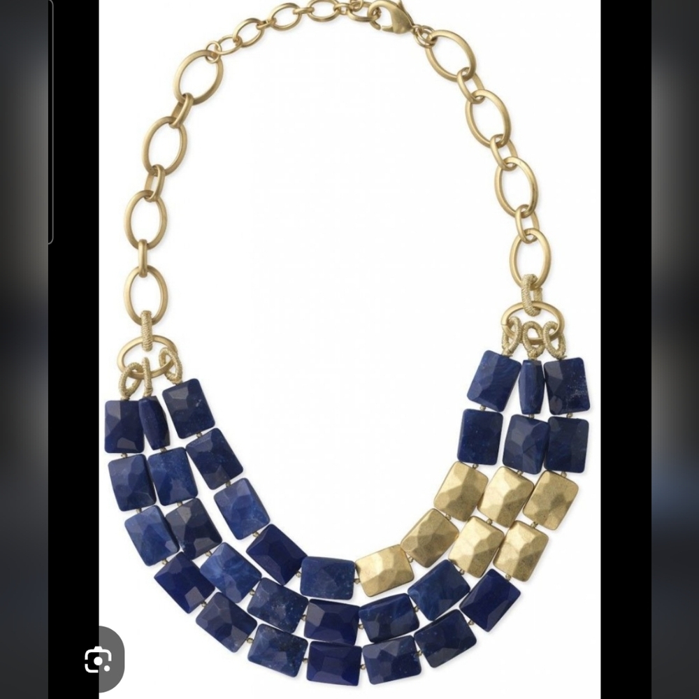 STELLA & DOT  BAHARI‎ NECKLACE TRIPLE STRAND CELEB FAVORITE Blue Gold